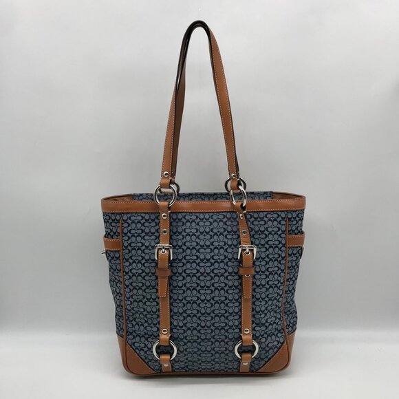 Coach Blue and Tan Canvas Signature Gallery Monogram Tote Bag F11526 - Picture 2 of 11